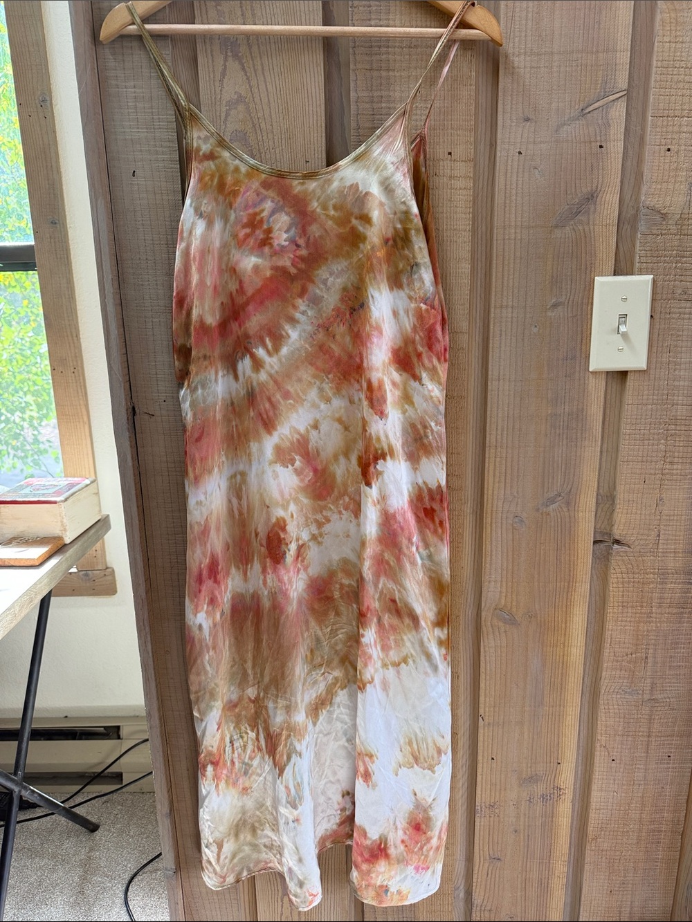 Tie-Dye Maxi Slip Skirt in Rust & Cream